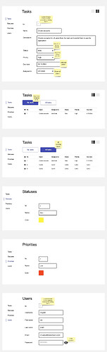 Screen wireframes