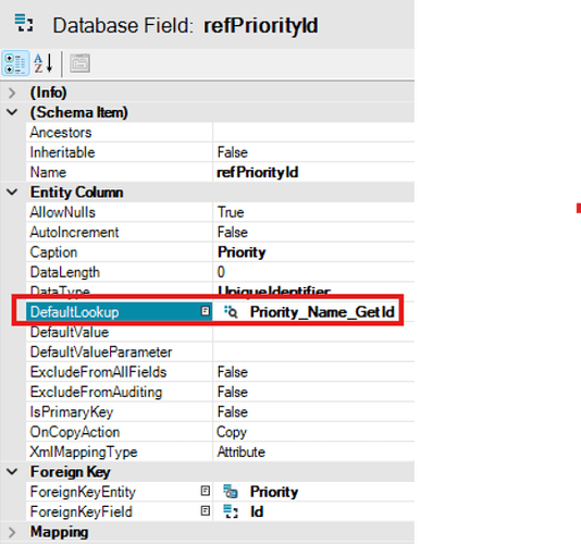 Field DefaultLookup setting