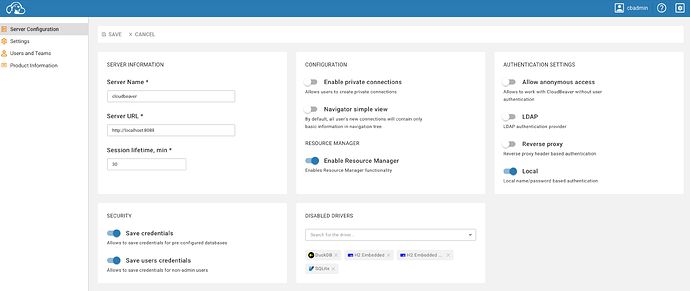 CloudBeaver server configuration