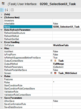 User interface task properties