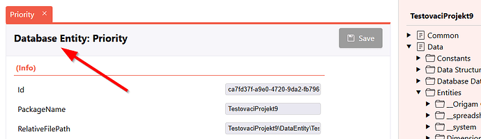 Arrow pointing to the new element type in the property editor title
