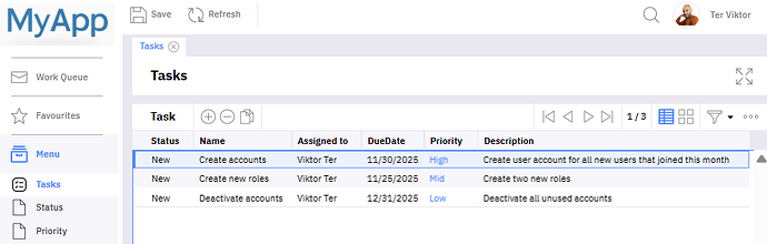 Data in the application