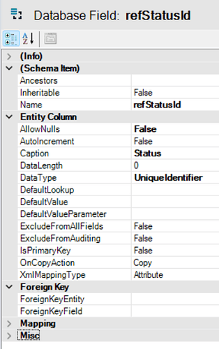Database field details